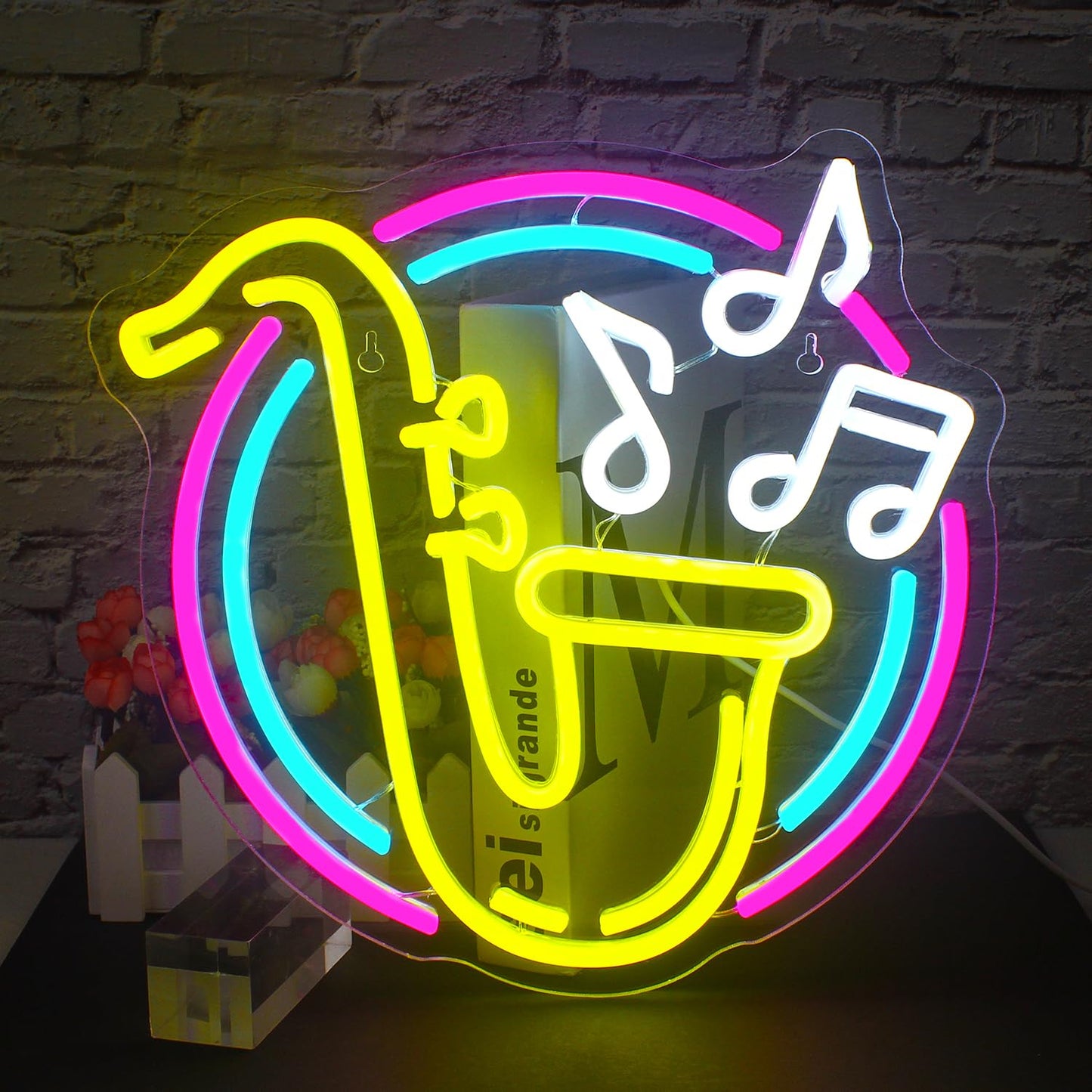 FAXFSIGN Saxophone Neon Sign Led Neon Lights for Wall Decor Jazz Music Light Up Signs for Bedroom Music Live Studio Classroom Party Decorations Christmas Gifts