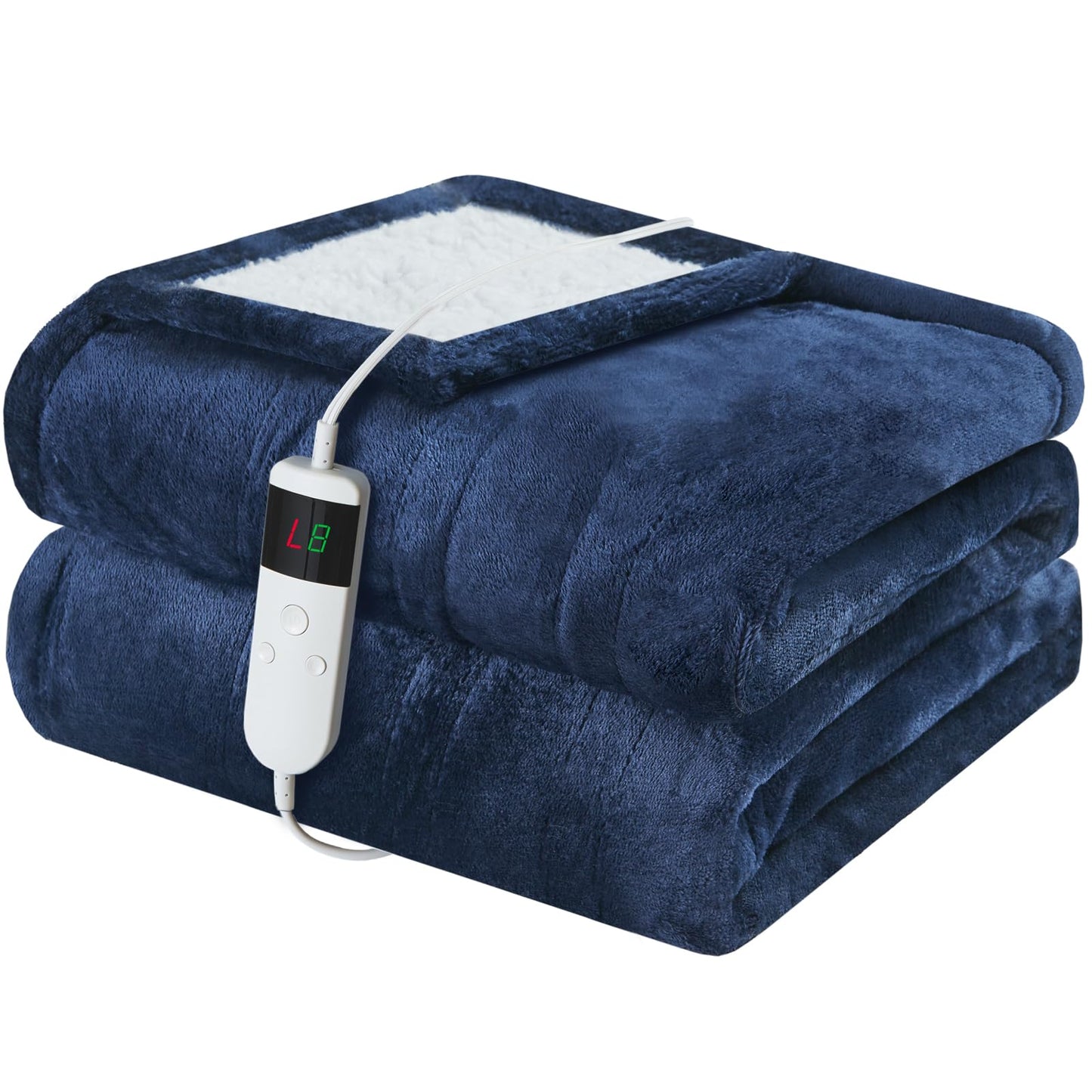 Electric Heated Blanket Queen Size 84''x90'' Soft Flannel & Sherpa Electric Blanket with 10 Heating Levels, Automatically Shut Down After 8h with Overheat Protection Machine Washable