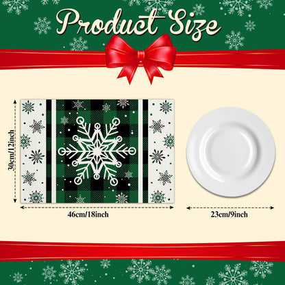Green Christmas Snowflakes Placemats Set of 4 Winter Gifts for Christmas Women Rustic Holiday Placemats Decor for Xmas Party Outdoor Home Kitchen Dining Recyclable Table Mats 12x18 inch - DH721