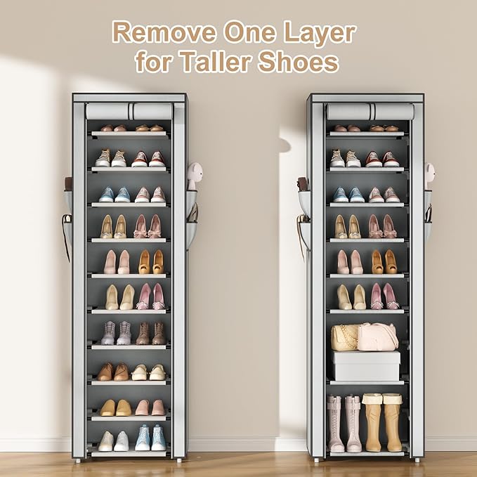 ROJASOP Shoe Rack with Covers 10 Tier Large Shoe Organizer Tall Shoe Closet