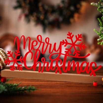Yaocom 13.78 Inch Merry Christmas Table Sign Xmas Metal Letter Decor Christmas Freestanding Tabletop Decoration with Wooden Base for Home Tiered Tray Centerpiece Mantel Shelf Fireplace