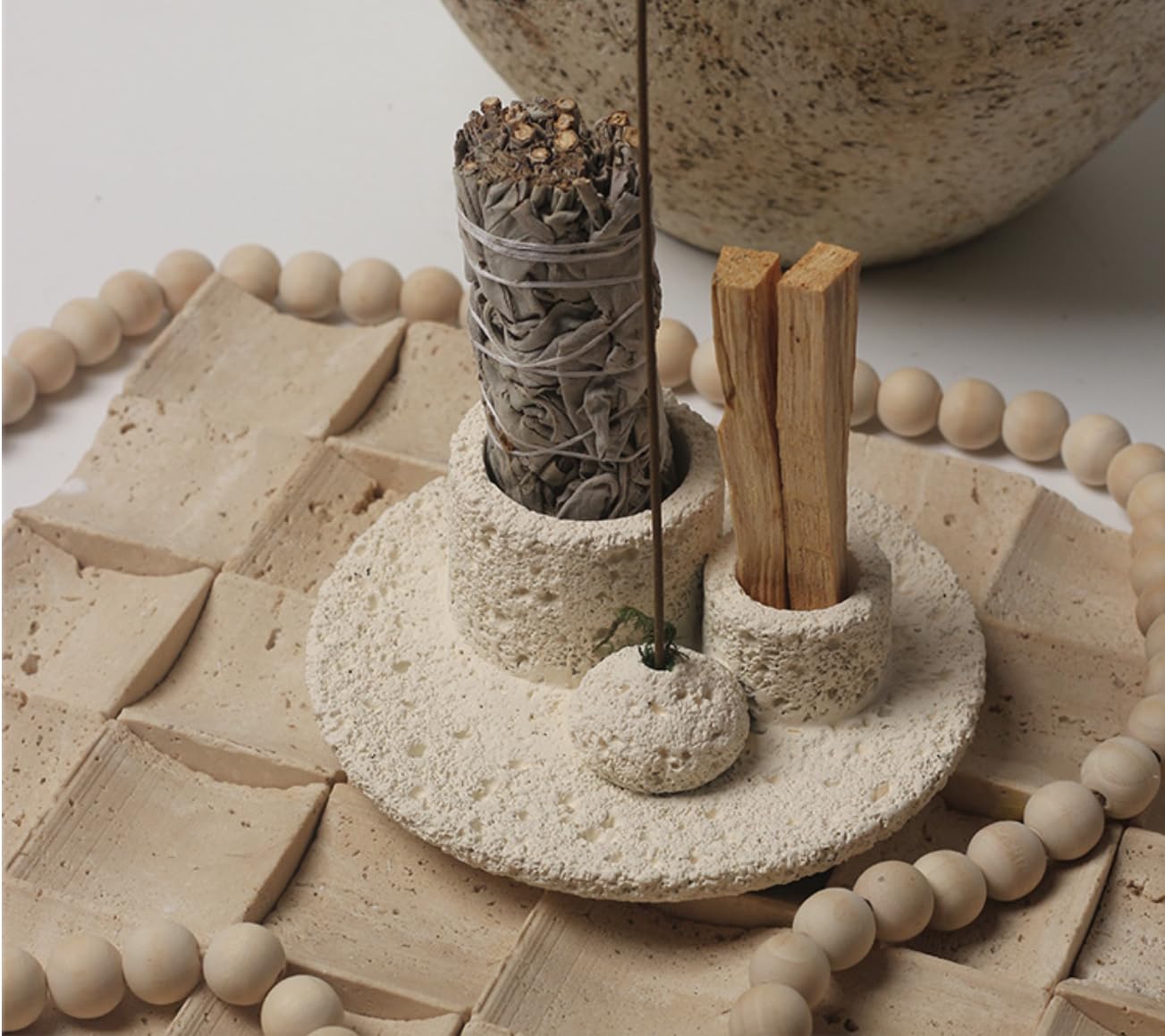 4 in 1 Cement Holder for Incense Sticks/Palo Santo/Sage Sticks/Candle