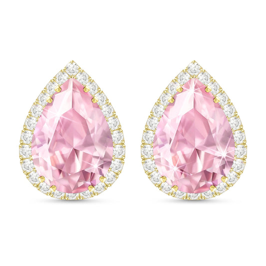 Linawe Pink Earrings Studs for Women, Imitation Diamond Morganite Cartilage Earring Set, Gold Stud Earrings Iridescent Rhinestone Crystal Teardrop Earrings Hypoallergenic