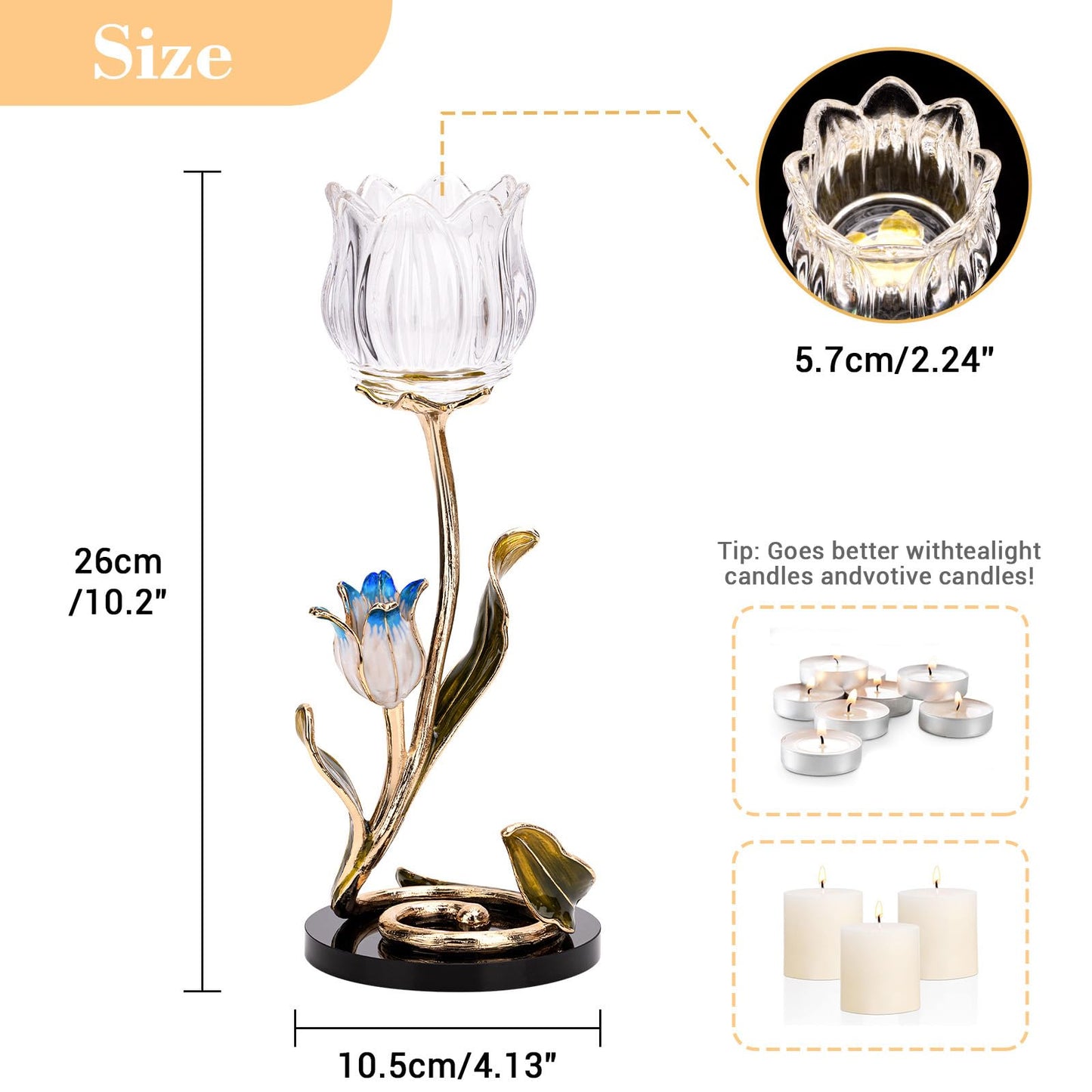 Luxury Crystal Glass Flower Candle Holder – Romantic French-Style Aromatherapy Tea Light Stand, Gold Floral Table Centerpiece for Weddings, Home Decor, Romantic Ambiance
