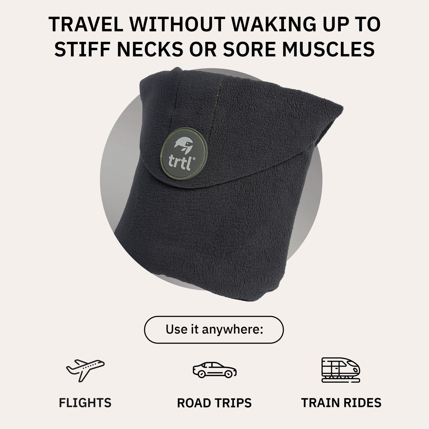 trtl Pillow - Scientifically Proven Super Soft Neck Support Travel Pillow - Machine Washable - Grey