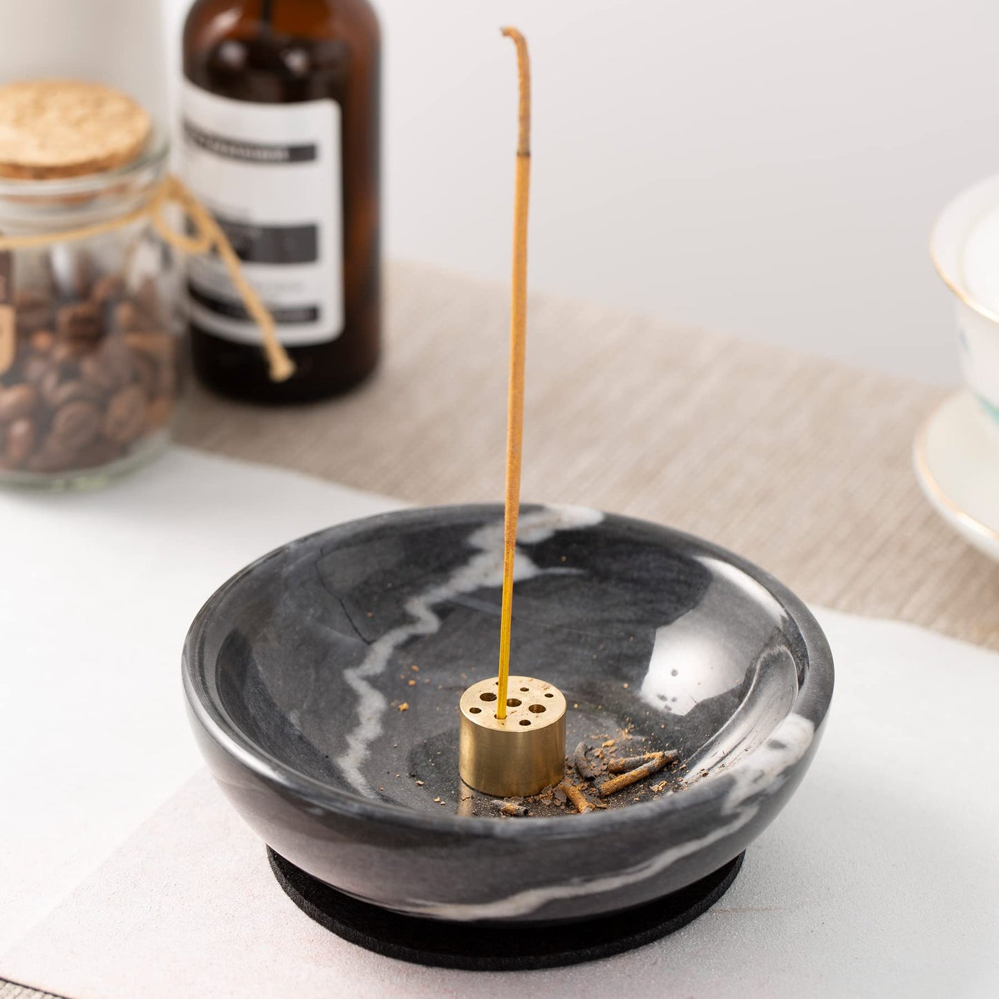 Fasolahome Incense Holder, Beautiful Natural Marble Incense Burner for Meditation, 9 Incense Holes Suitable for Most Types (Black)