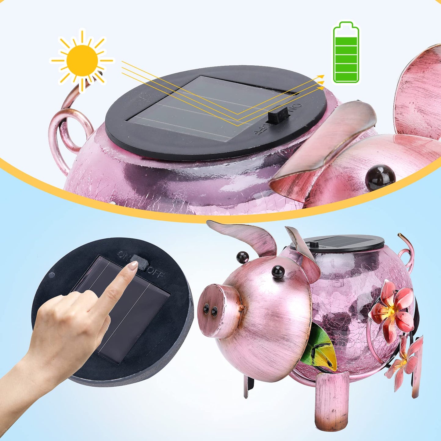 MUMTOP Solar Lantern - Outdoor Waterproof Lights, Pig Yard Decorations, Decorative Tabletop Ornaments for Garden Decor