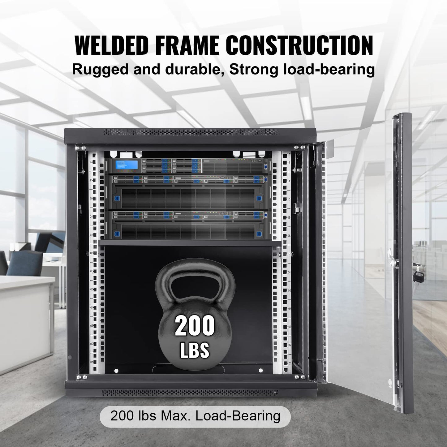 VEVOR 12U Wall Mount Network Cabinet, 15.5'' Deep Server Rack Cabinet Enclosure, 200 lbs Max. Ground-Mounted Load Capacity, with Locking Glass Door Side Panels, for IT Equipment, A/V Devices
