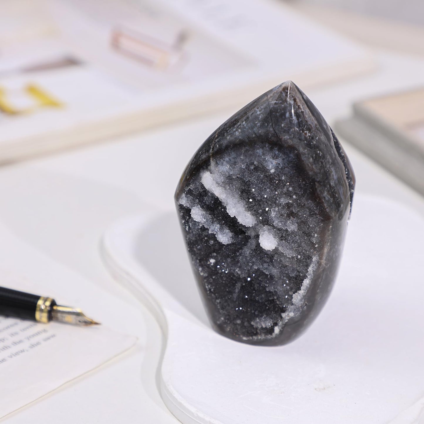 TUMBEELLUWA Sphalerite Geode Cluster Crystal Obelisk Tower for Shelf Desk Decor, Flame Shaped Crystals and Healing Stones Diffusers for Essential Oils, 0.22-0.44 LBS