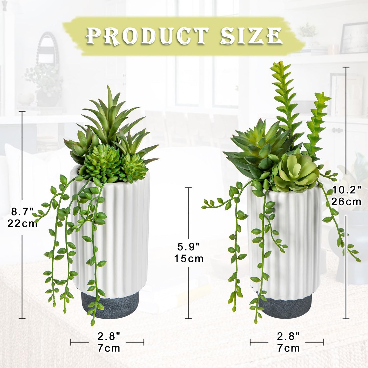 Hollyone Artificial Succulents Plants Set of 2 Faux Succulents 9" Fake Succulent Plants in Ceramic Pot Succulent Plant for Desk Modern Home Living Room Office Table Shelf Bathroom Decor
