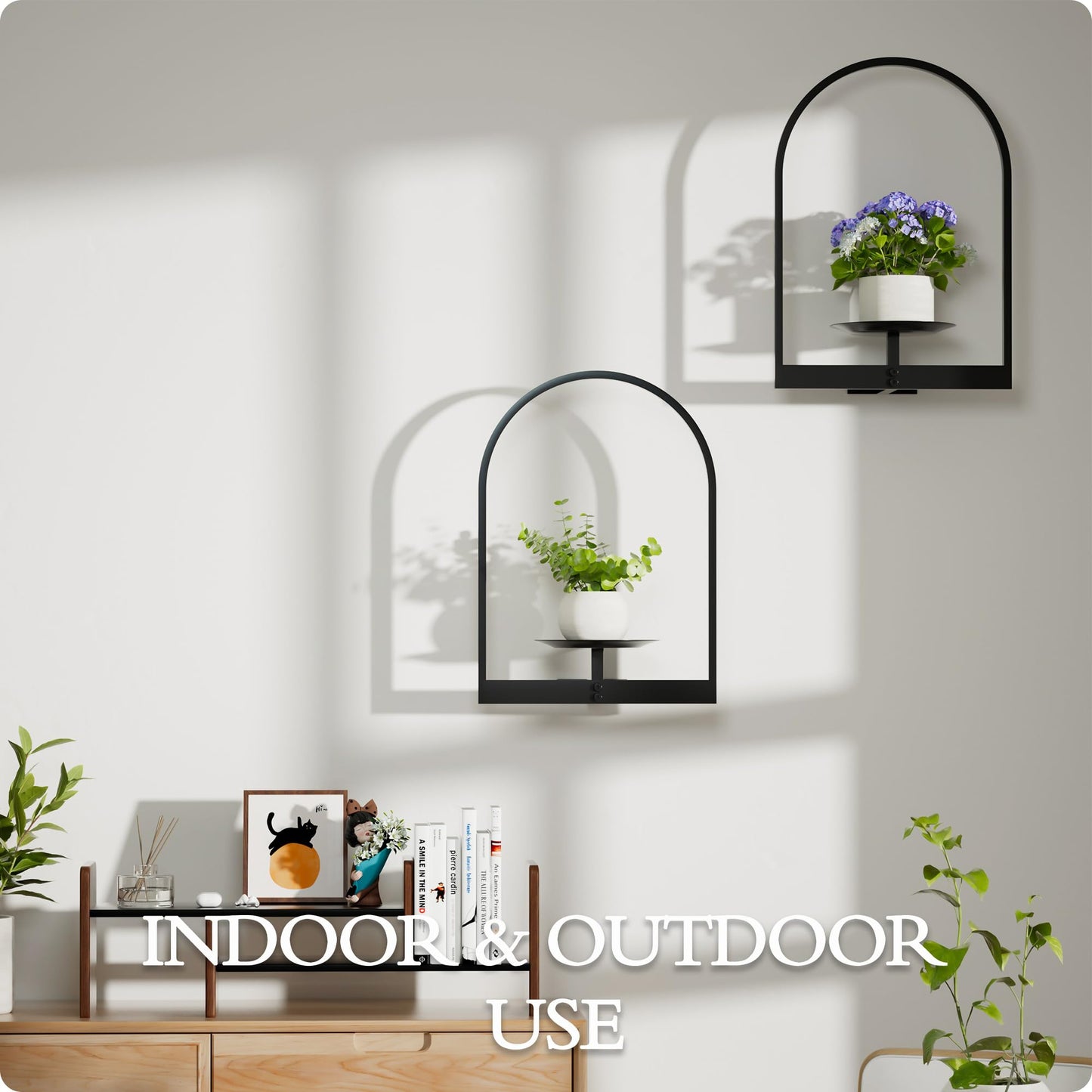BUTUNITA Black Metal Wall Plant Holder - 2-Pack Wall Mounted Plant Stands and Hanging Holders for Indoor Planter and Flower Pot - Arch Decor Shelf for Plant Storage (Pot Not Included)