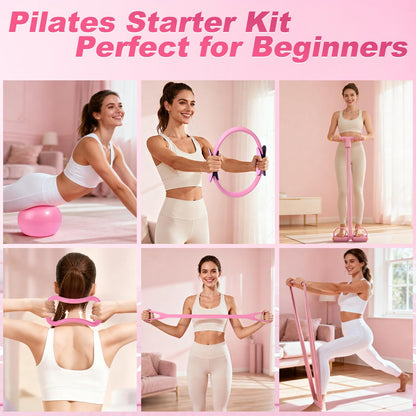Pilates Kit 14 Pcs, Pilates Essentials Kit for Women, Pilates Equipment for Home with Yoga Circle Ball Ring, 5 Resistance Bands,Pedal Puller Resistance Band,Anti-Slip Socks for Starter Set Accessories