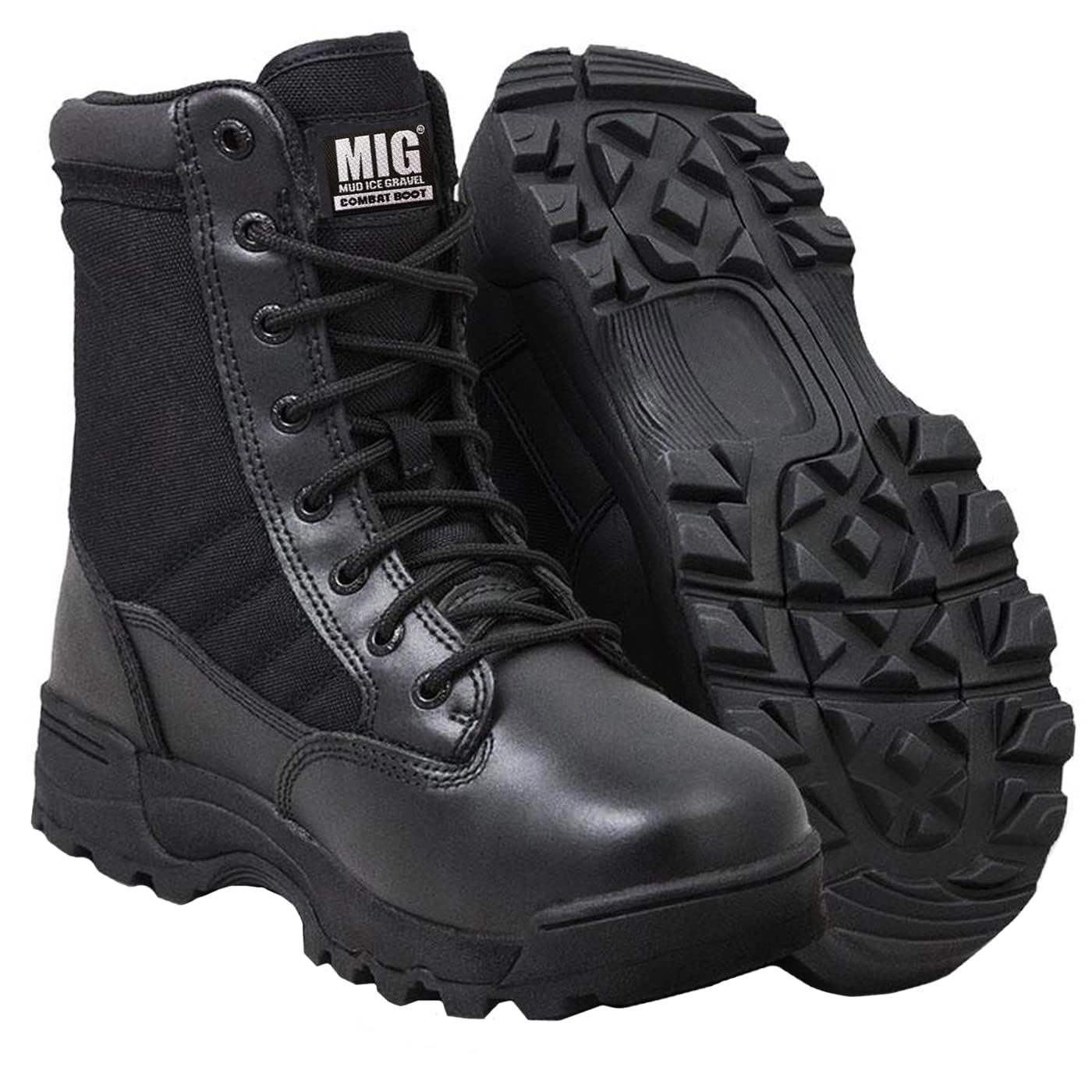 Mens MIG side zip & lace up Army Tactical Combat Boots (Black, UK9)