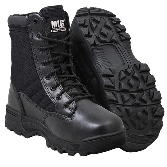 Mens MIG side zip & lace up Army Tactical Combat Boots (Black, UK9)