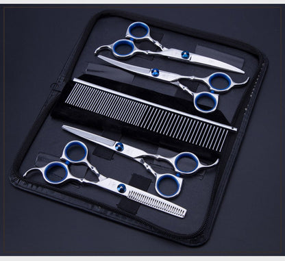 Hundeschere Fellschere für Hunde Katze 5-in-1 Scharfe Gebogene Schere Set Dog Grooming Set für Gesicht, Körper, Ohren