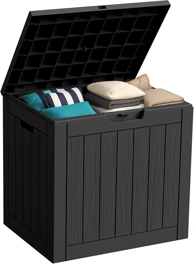 Outdoor Storage Box, 30 Gallon Waterproof Lockable Resin Deck Box for Patio, Garden & Storage, Easy Assembly Indoor & Outdoor Use, Black