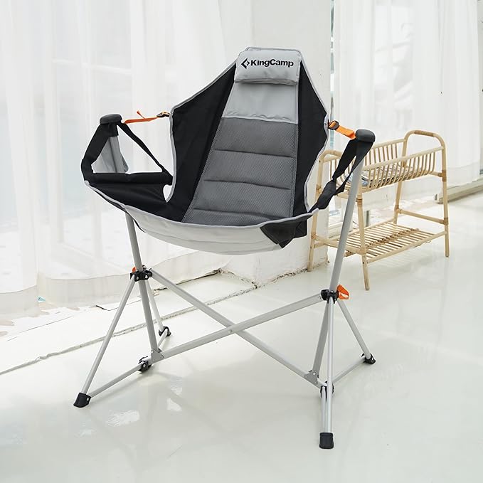 KingCamp Hammock Chair with Footrest – Heavy Duty Swinging Rocking Camping Chairs for Adults up to 400lbs, Folding Portable Oversized Rocker with Cup Holder & Pillow for Outdoor Beach Lawn RV Sports