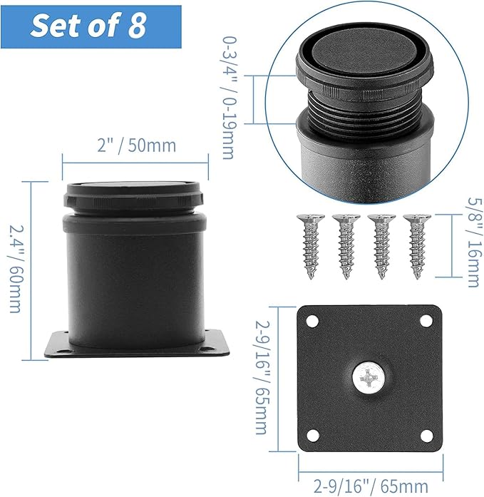 2.5 Inch Metal Furniture Legs Stainless Steel Adjustable Legs Black Metal Legs