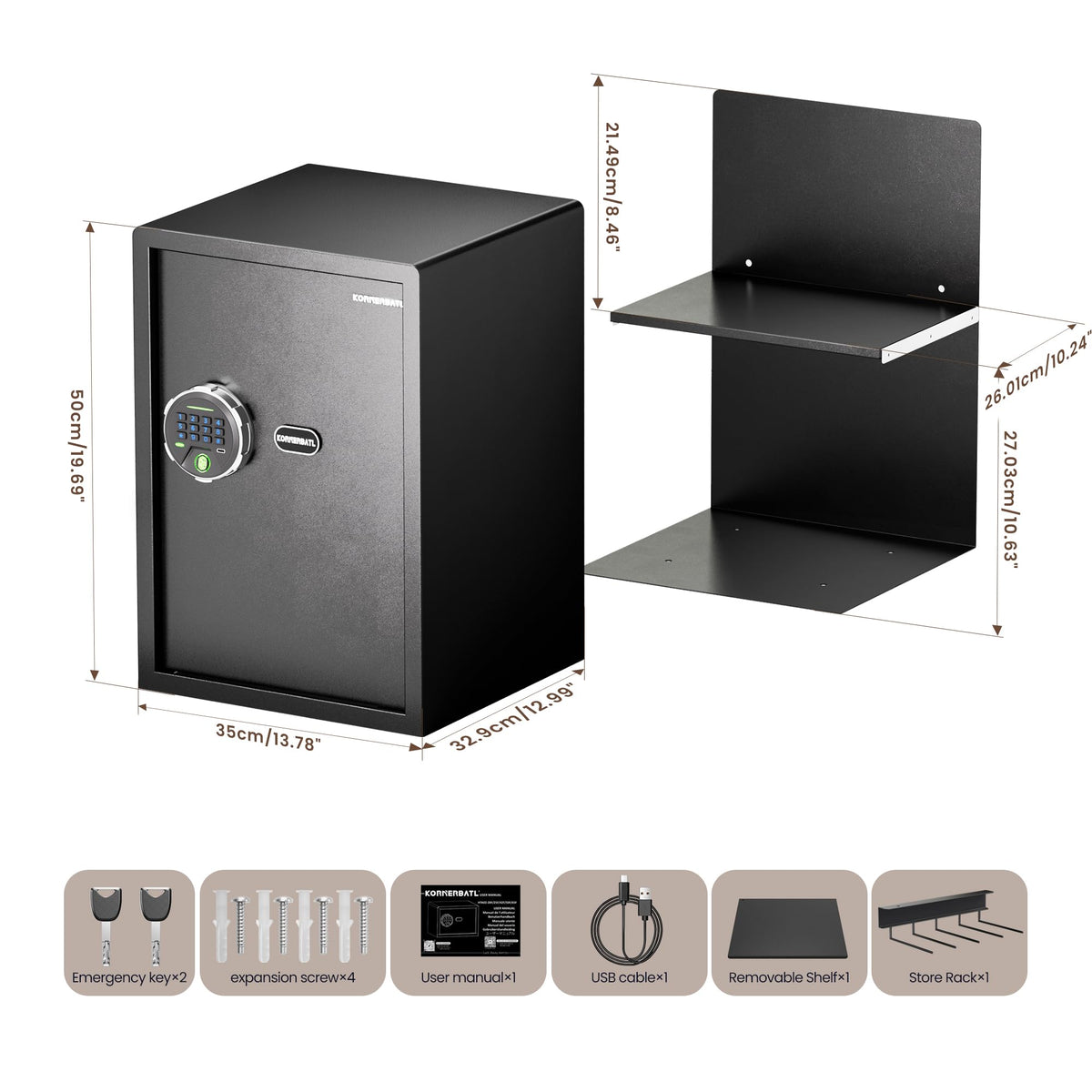 KornerBatl 𝟑𝟓 𝐋𝐁 Smart Fingerprint Gun Safe with Biometric Lock, Quick Access Multiple Handgun Storage Rack 𝐆𝐢𝐟𝐭𝐬 𝐟𝐨𝐫 𝐅𝐚𝐭𝐡𝐞𝐫'𝐬 𝐃𝐚𝐲 (12.99"D x 13.78"W x 19.69"H)