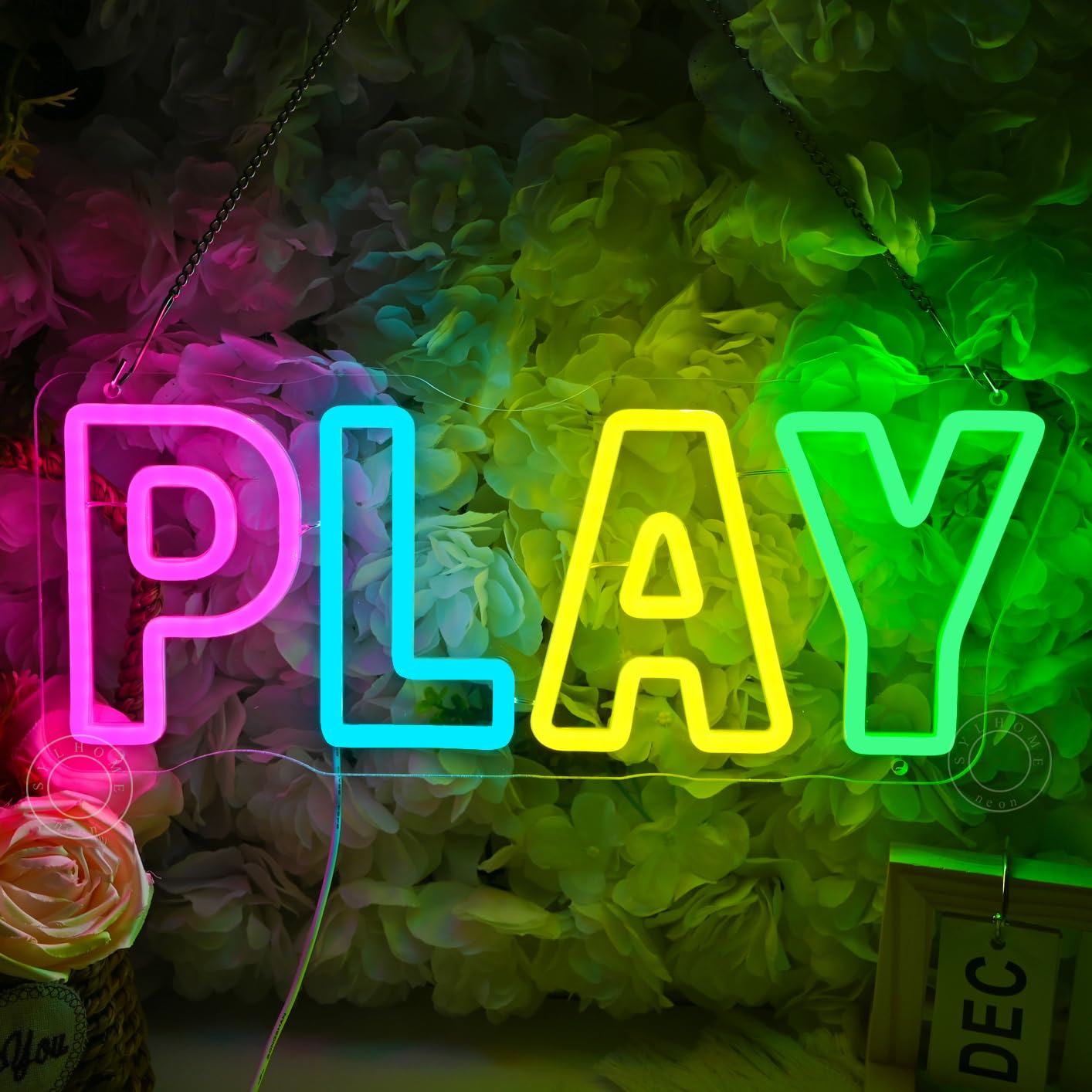 SYLHOME Play Led Neon Light Sign Colorful Bedroom Kids Room Playroom Bar Wall Sign Decor Birthday Party Christmas Gifts 15.75" X 6.22" USB