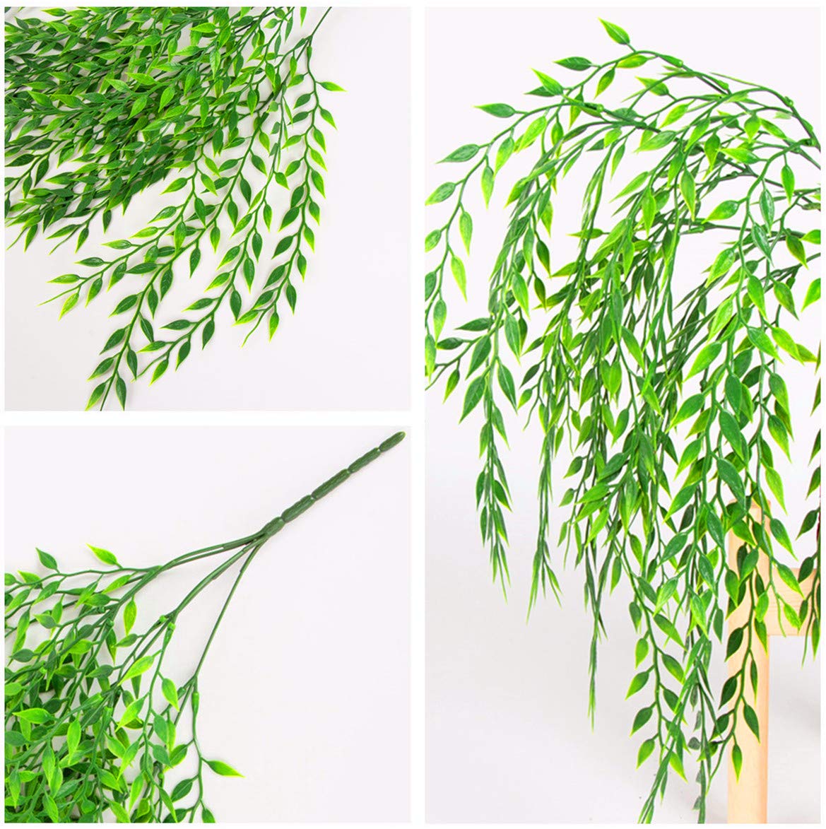 PASYOU Artificial Willow, Plastic Plants Greenery Leaves Fake Hanging Vine Faux Ivy for Home Indoor Outdoor Garden Door Wall DIY Basket Planter Filler Wedding Party Decoration UV Resistant - 4 Pack