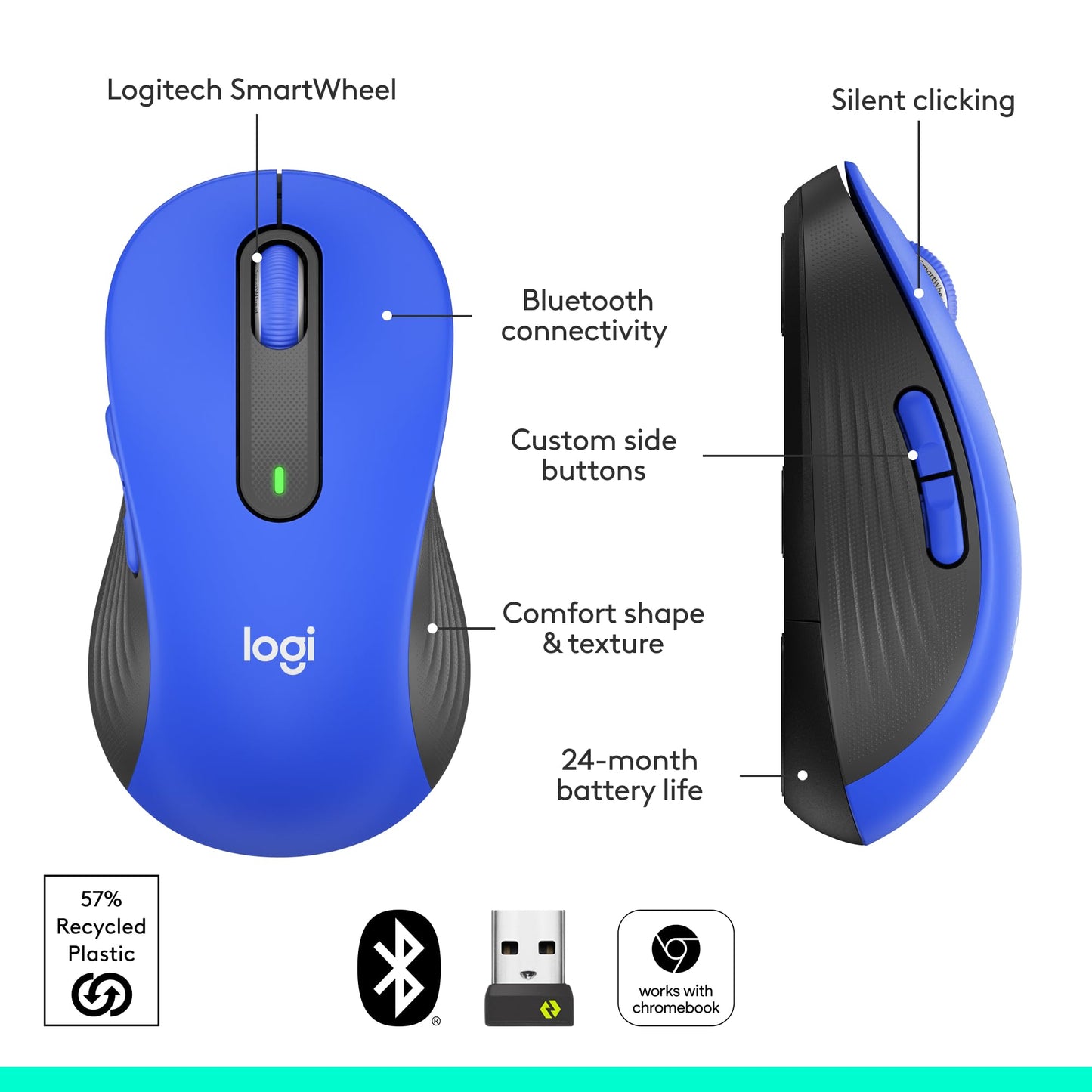 Logitech Wireless Mouse Signature M650 L Full Size - Large Hands, 2-Year Battery, Silent Clicks, Customizable Buttons, Bluetooth, PC/Mac/Chromebook - Black, Right-Handed, Large