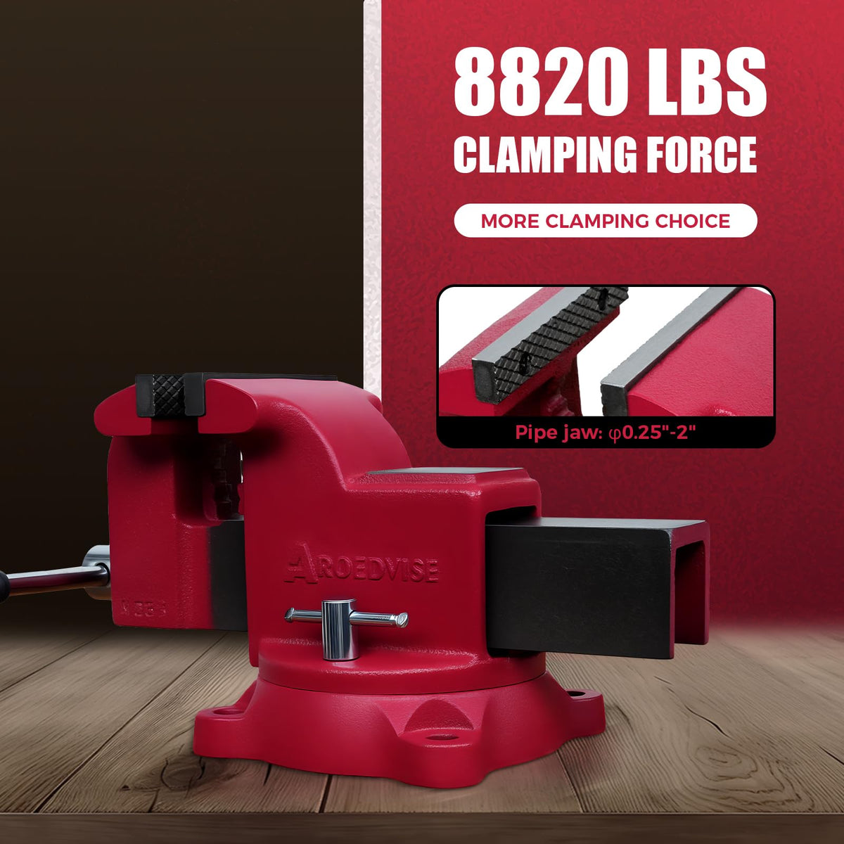 AROEDVISE 6" Heavy-Duty Bench Vise, 6" Jaw Width & Opening, 8,820 lbs Clamping Force, 60,000 PSI Ductile Iron Vise with 360° Swivel Base, Anvil & Pipe Jaws for Metalworking, Woodworking & DIY (RS60)