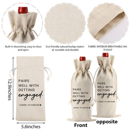 FBCCZEY Engaged Gifts, Engagement Gifts for Couples Her, Engagement Party Decorations Gifts for Engaged Couple Wine Bag, Pairs Well with Getting Engaged Wine Bottle Bag