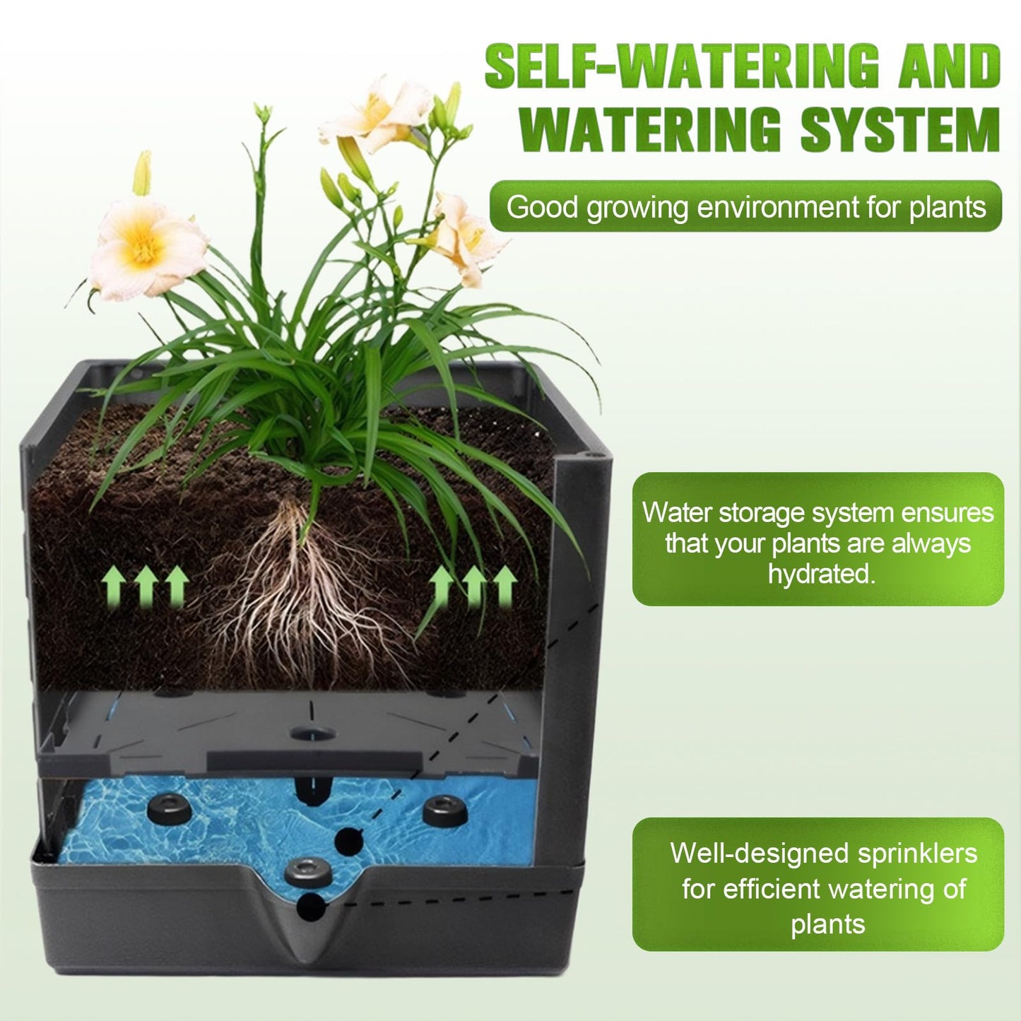 Raised Garden Bed with Trellis - Self-Watering Planter Box for Tomatoes, Vegetables & Flowers, Weather-Resistant for Patio & Greenhouse
