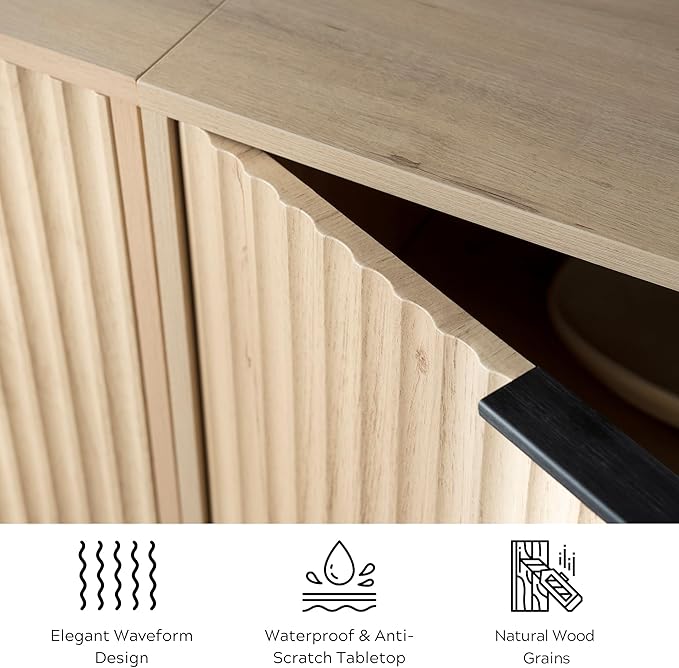 EYYTHUNG Fluted Cabinet with Storage, Sideboard Buffet Cabinet with Adjustable