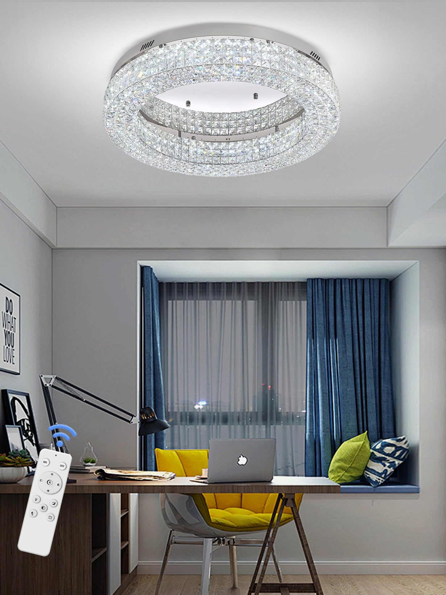 ykolupty 24" Crystal Chandeliers,Round Chandelier for Living Room Modern Ceiling Chandelier Flush Mount Ceiling Light Fixtures for Foyer Bedrooms Dining Room Hallway