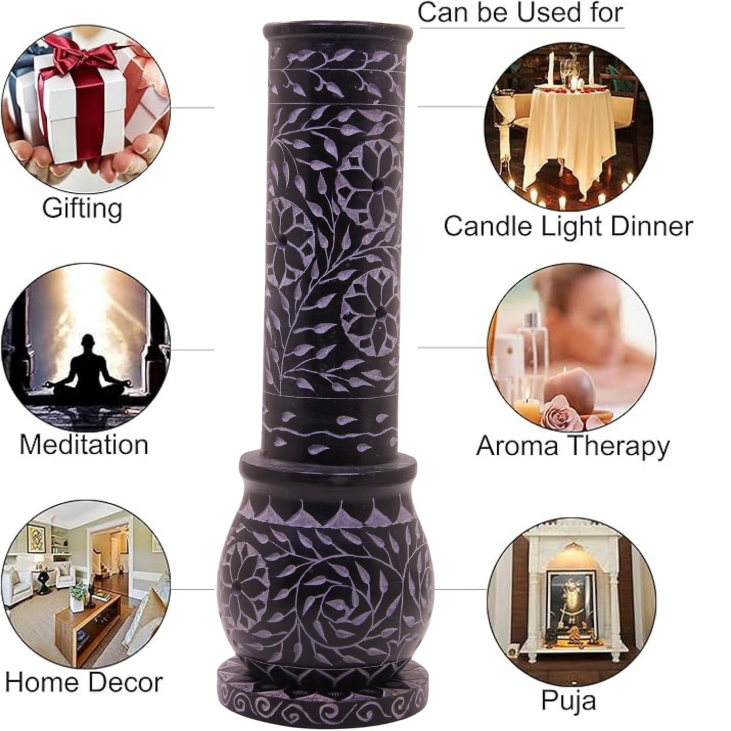 KC KULLICRAFT Marble Soapstone Blue Incense Stick Holder | Candle Burner | Tea Light Holder - Round Incense Holder Decorative Home and Office Decor - (3 x 3 x 10 Inches)