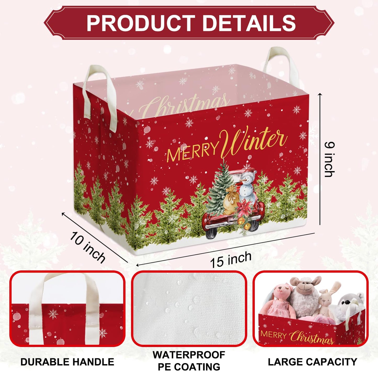 Christmas Snowman Storage Basket, Snowman Storage Box for Nursery Toy and Costume, Christmas Waterproof Rectangular Fabric Box, Cute Winter Snowman Decor Storage Basket, Christmas Party Decor Gifts