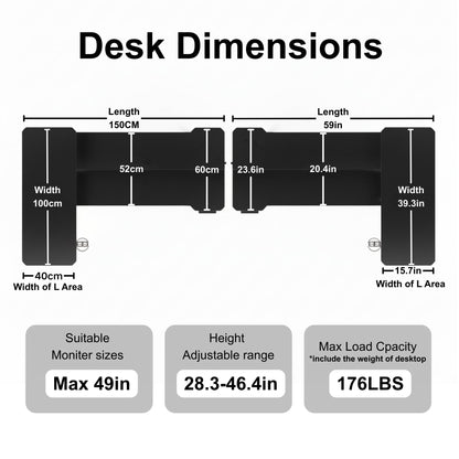 Acrolix L Shaped Electric Standing Desk - 59x40 Inch Reversible Corner Sit Stand Desk with Hook&Cup Holder,Electric Height Adjustable Table,for Home Office Gaming Computer Desk, Black Carbon