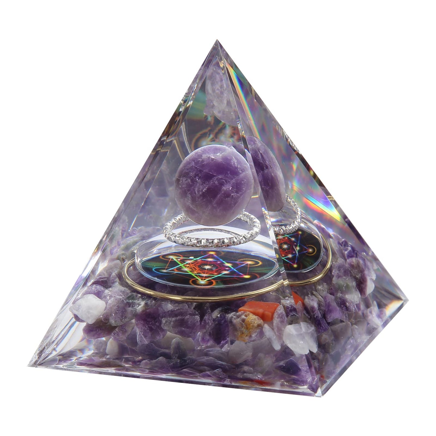 Orgone Pyramid - Positive Energy Source for Meditation, Stress Relief, Wealth Attraction | Crystal Pyramid Orgonite with Protection Crystals | Ideal Energy Generator & Stylish Room Decor