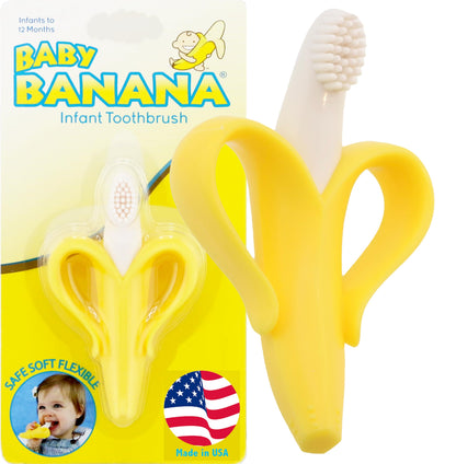 The Original Baby Banana Toothbrush Teether Toy, for Babies Infants Toddlers; USA Family-Owned Business; Teething Relief for Sore Gums, Massaging Soothing; Safest Food Grade Silicone