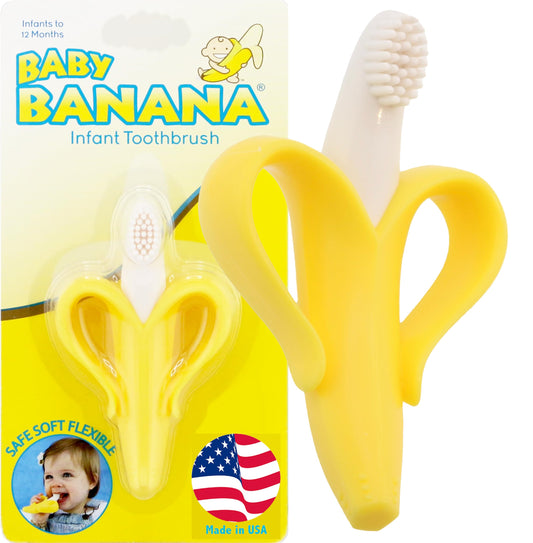 The Original Baby Banana Toothbrush Teether Toy, for Babies Infants Toddlers; USA Family-Owned Business; Teething Relief for Sore Gums, Massaging Soothing; Safest Food Grade Silicone