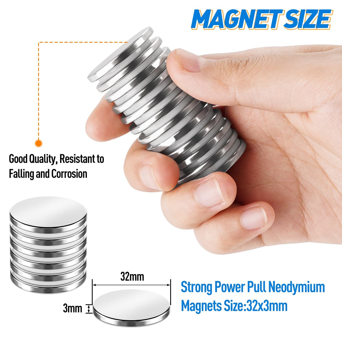 10 Pack Strong Magnet, Super Strong Permanent Rare Earth Magnets, Neodymium Magnets with Adhesive Backing, Thin Powerful Industrial Magnet for Fridge, Whiteboard, Craft, Cabinet, DIY - 30 mm x 3 mm