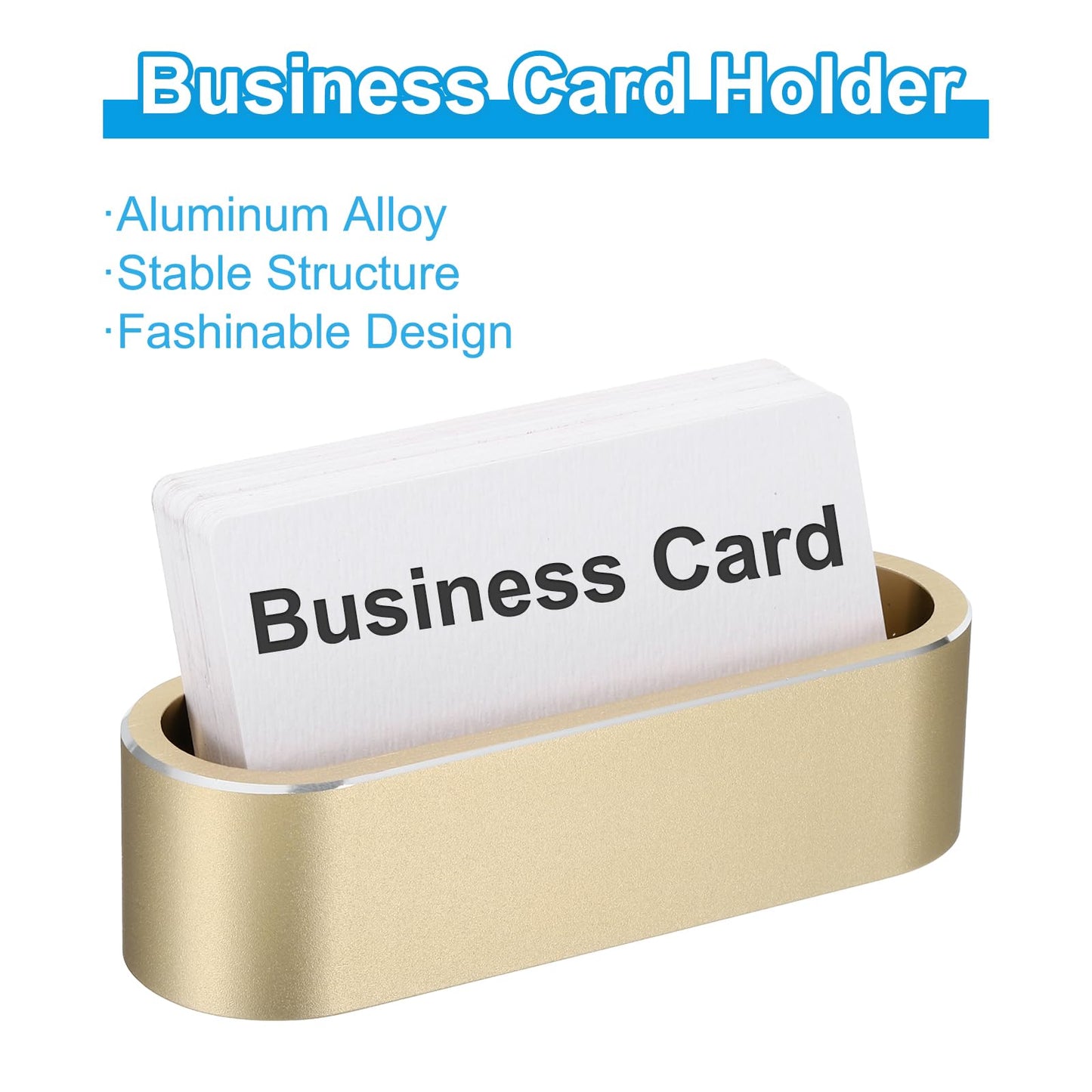 PATIKIL Business Card Holder for Desk, Metal Name Card Display Organizer Aluminum Alloy Desktop Card Stands for Office Desk Organization, Champagne Gold
