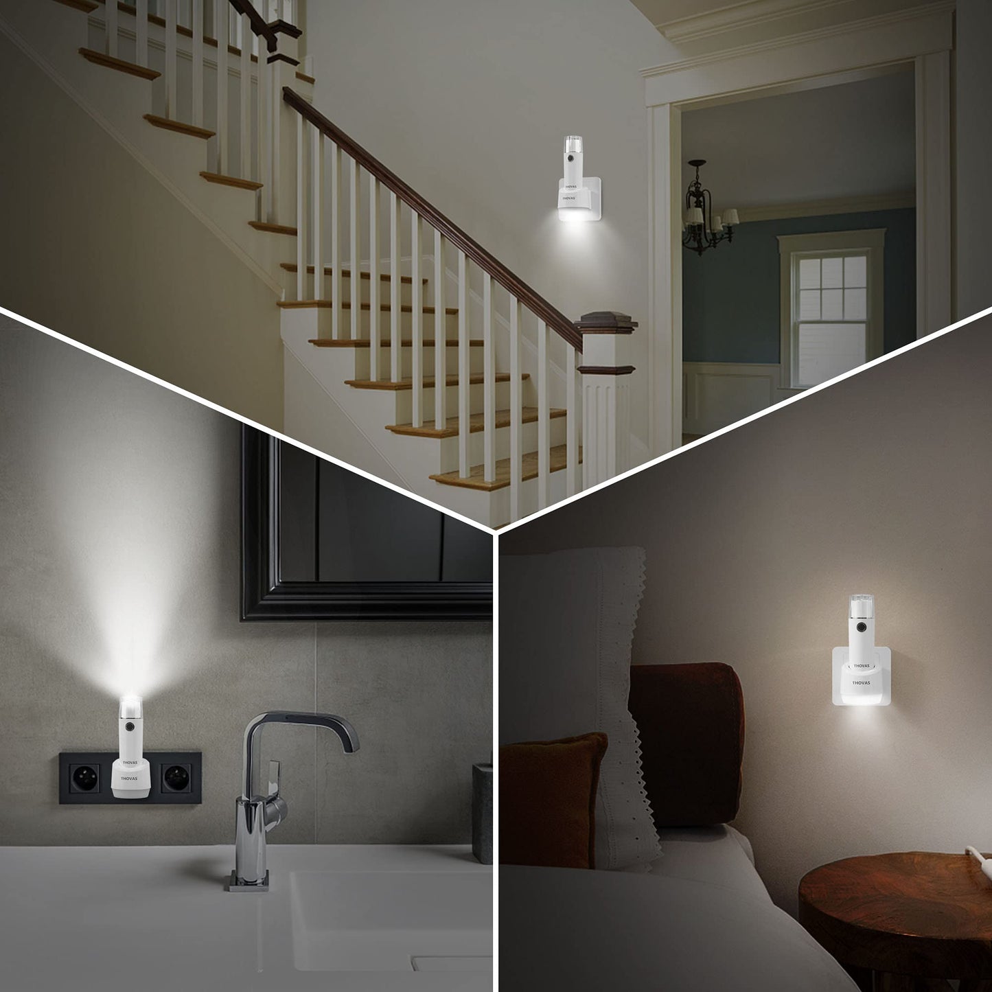 THOVAS Emergency LED Flashlight, Power Failure Light, Plug-in Flashlight for Home, Rechargeable Power Failure Flashlights, Handheld Lights Perfect for Hurricane, Survival Kits Emergencies 3 Pack