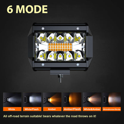 LED Light Bar TURBO SII 50 Inch 684W Curved Triple Row Flood Spot Combo Beam Offroad Driving Light + 4 Inch 60W Led Pod Lights w/3-Leads Wiring Harness for Trucks ATV UTV Polaris Boats