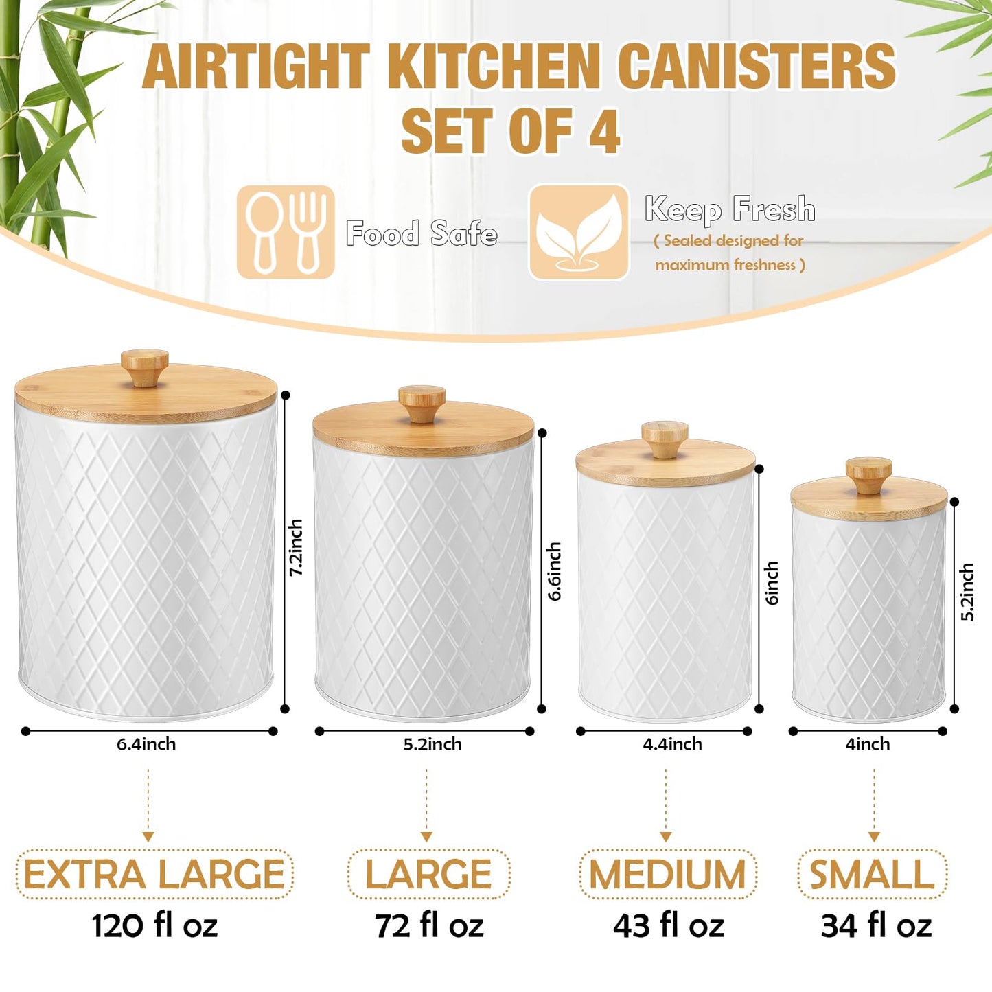Teenyyou Metal Kitchen Canisters Set with Bamboo Lids and Spoon Airtight High Capacity Coffee Tea Sugar Flour Jars with DIY Labels Farmhouse Extra Large Storage Containers for Kitchen(4 Set,4 Sizes)