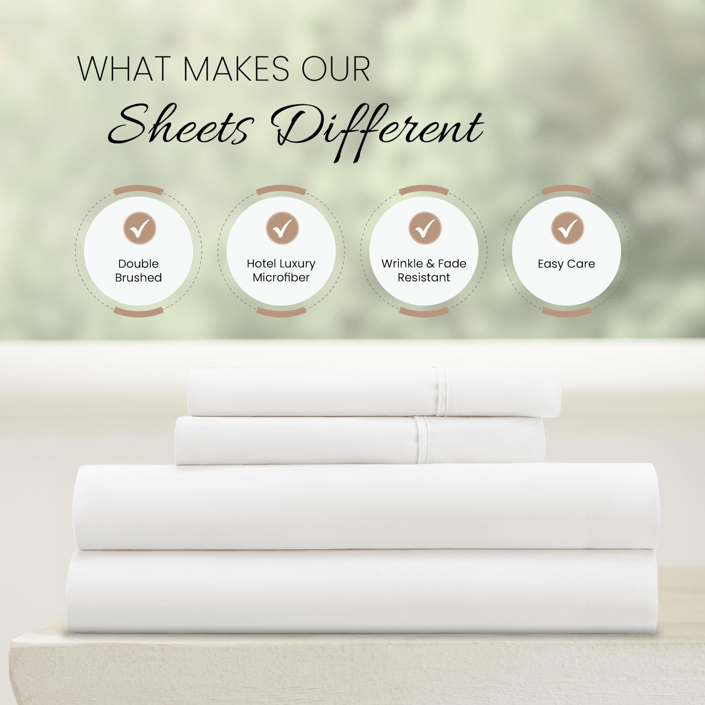 Linen Market Brushed Microfiber Full Sheet Set 4 Piece – Oeko-TEX Certified Ultra Soft & Wrinkle-Free - 16" Deep Pocket Sheets - Easy Care Full Size - White