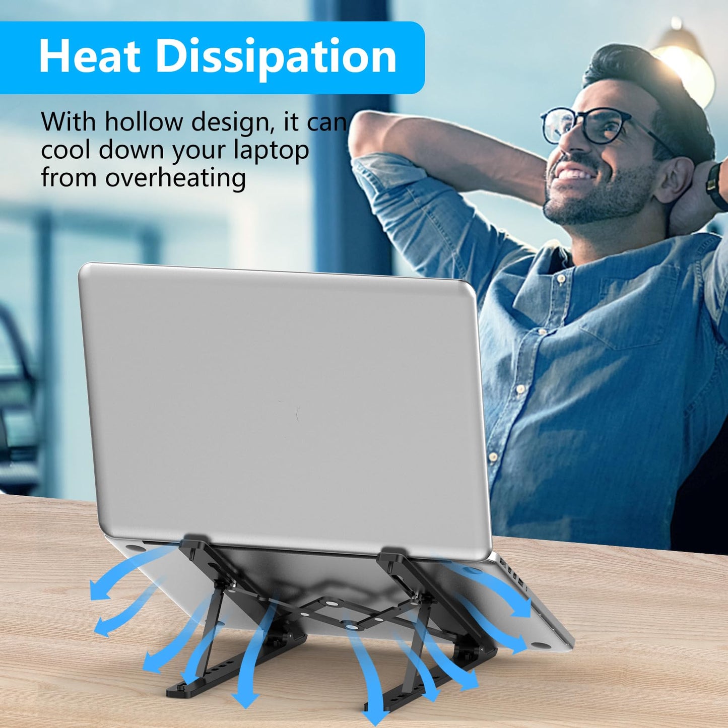 Gogoonike Adjustable Laptop Stand, Portable Laptop Riser for Desk, ABS+Silicone Foldable Ventilated Cooling Notebook Holder Stand for 10-15.6” Laptops,Tablets