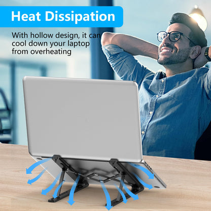 Gogoonike Adjustable Laptop Stand, Portable Laptop Riser for Desk, ABS+Silicone Foldable Ventilated Cooling Notebook Holder Stand for 10-15.6” Laptops,Tablets