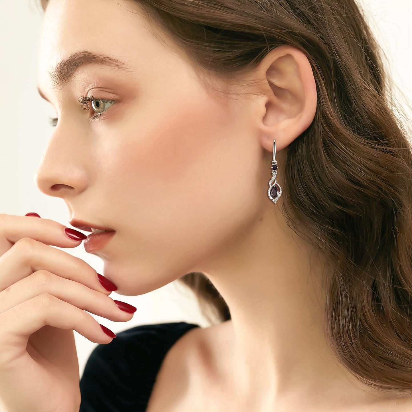 FANCIME Gift for Women October Birthstone Dangle Earrings for Her Teardrop Black Tourmaline Dangle Earrings S925 Sterling Silver infinity Love Birthday Gifts for Mom Women