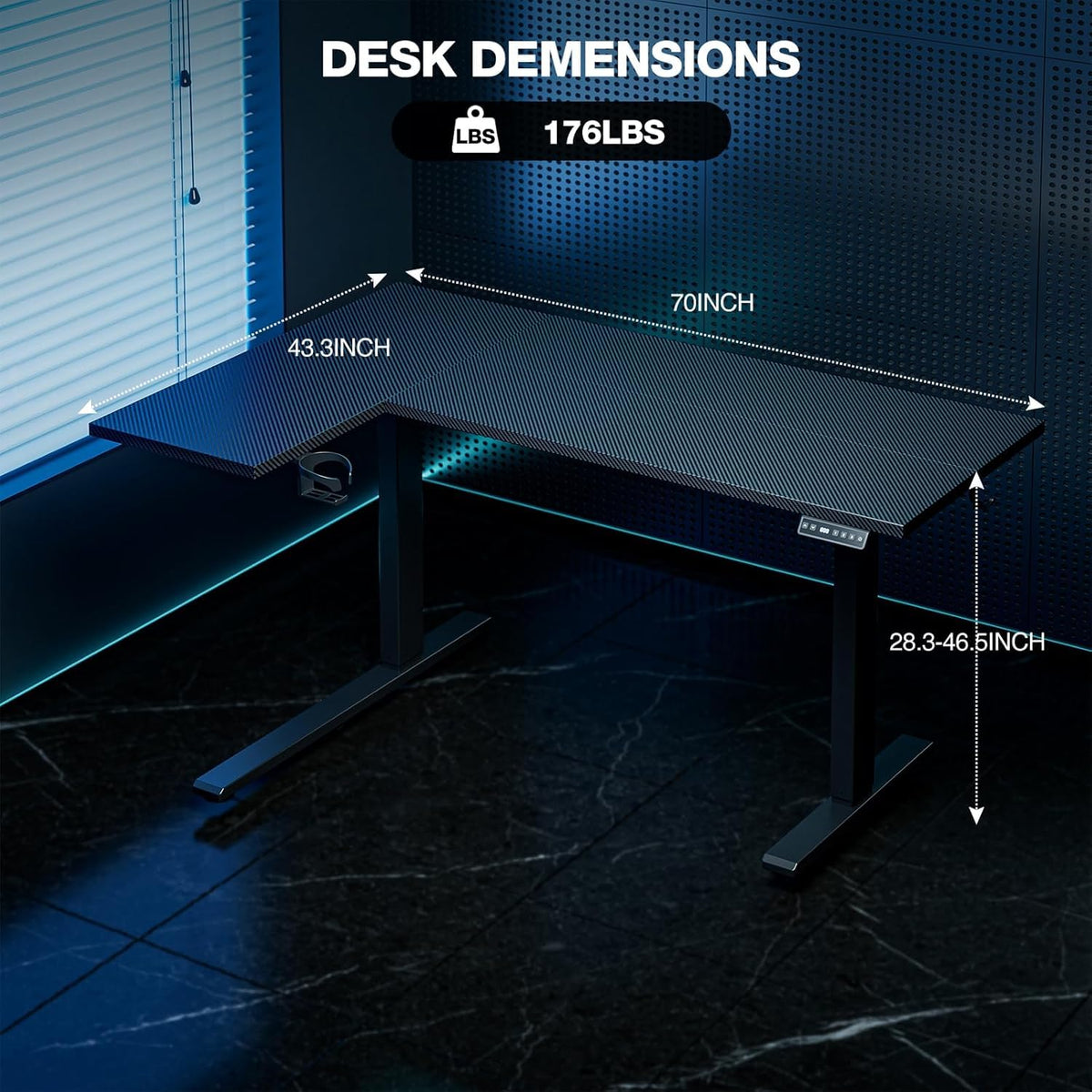 Muvai 71 Inch L Shaped Standing Desk Adjustable Height with Cable Management Tray,Gaming Electric Corner Standing Desk, Sit Stand Computer Table with Reversiable Splice Board, Black Carbon