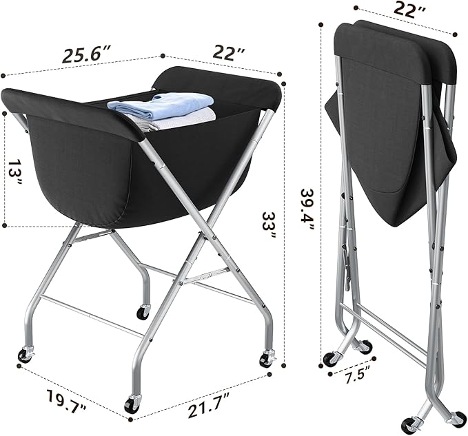 ELYKEN Laundry Cart with Wheels, 33”H Easy Rolling Laundry Hamper with