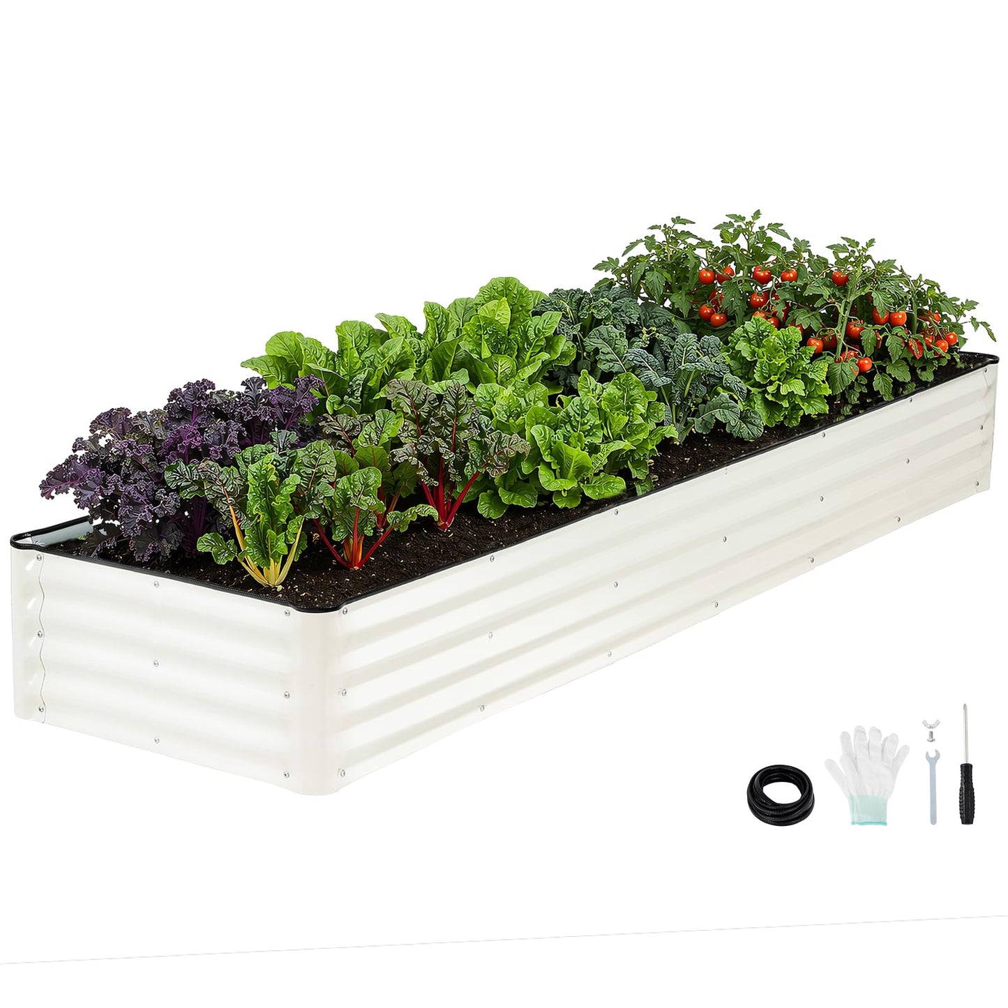 IGOHEALS Galvanized Raised Garden Bed – 1 Pack 8x2x1 Ft Patented Leak-Proof Planter Box Outdoor Gardening Metal Raised Garden Beds Kits for Veggies, Herbs & Flowers (White)