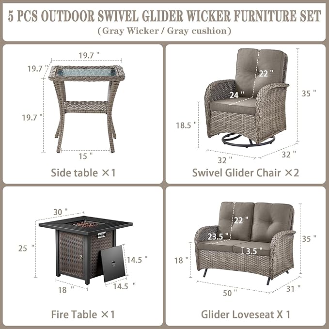 Belord 5 Pieces Patio Furniture Set